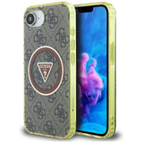 Guess IML Metal Glitter 4G Circle Triangle MagSafe case for iPhone 16e - brown
