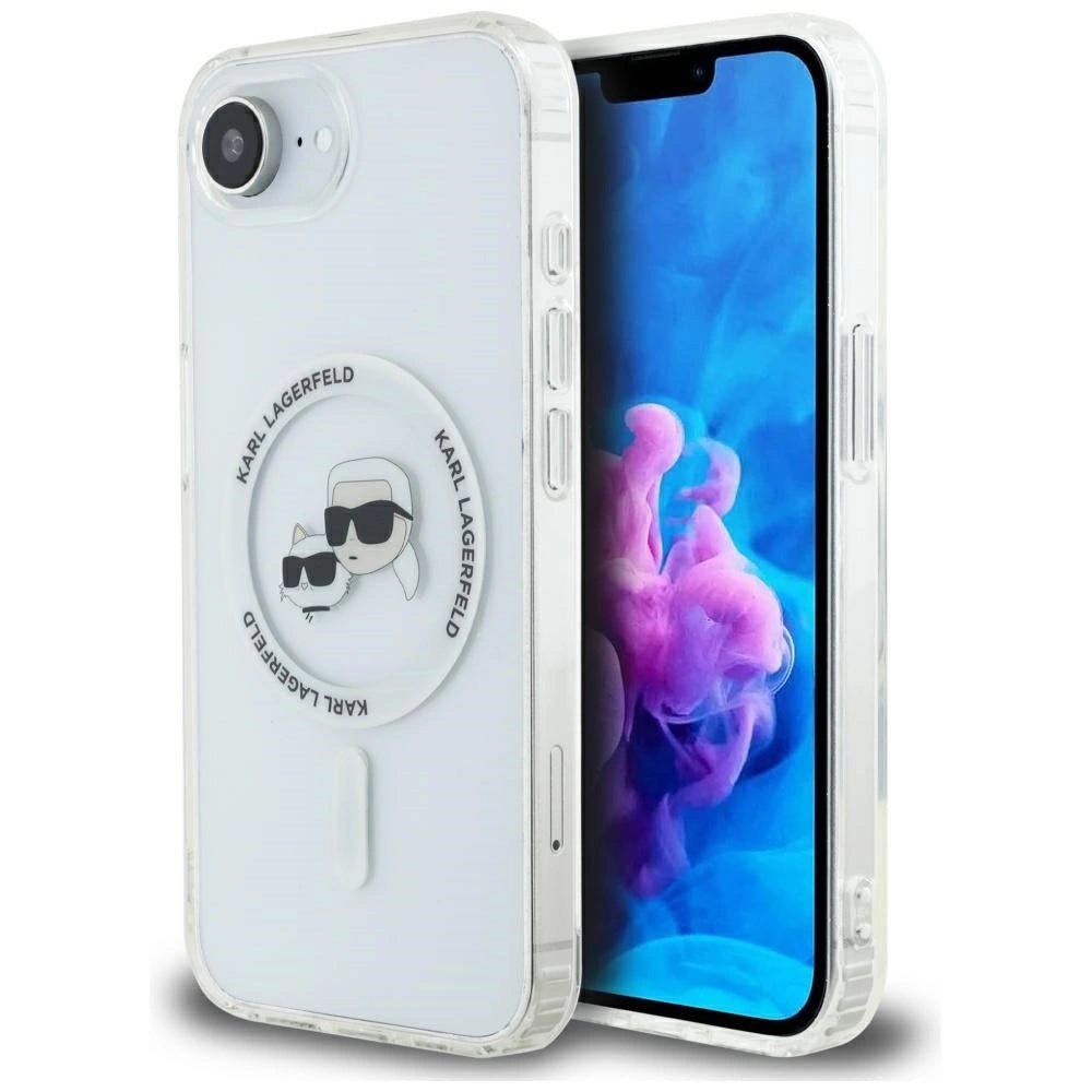 Karl Lagerfeld IML Metal Karl & Choupette Heads MagSafe iPhone 16e Case - White