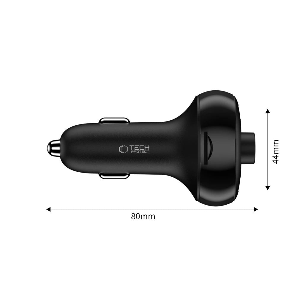 Tech-Protect CC06 3-port PD72W biloplader med sender - sort