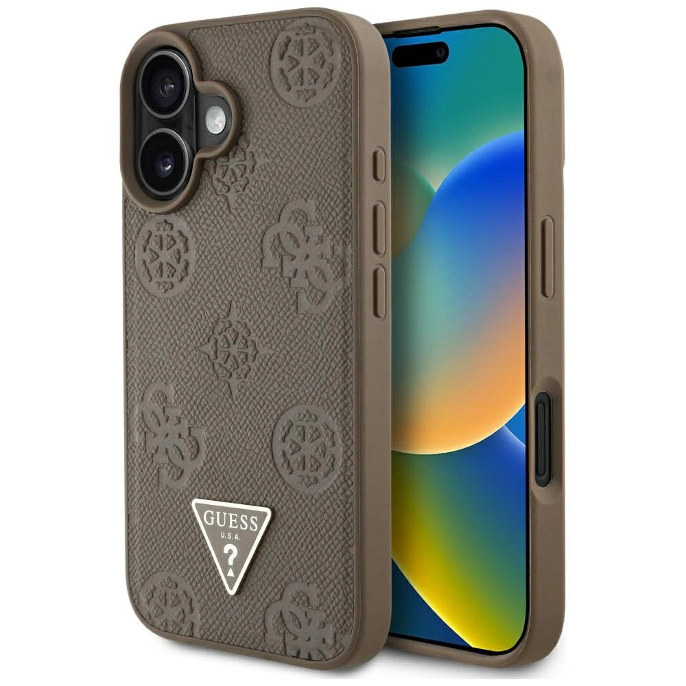 Guess Grained Hot Stamp Peony Triangle Logo MagSafe iPhone 16 Case - Brown