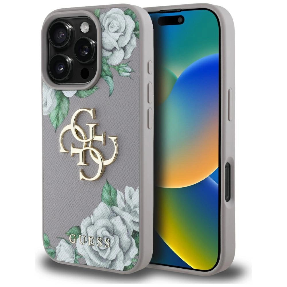 Guess Grained Roses Big 4G Logo iPhone 16 Pro Max Case - lilla