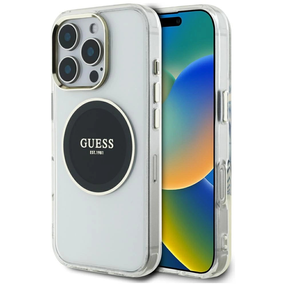Guess IML Metal Colored Circle Classic Logo MagSafe Case til iPhone 16 Pro Max - sort