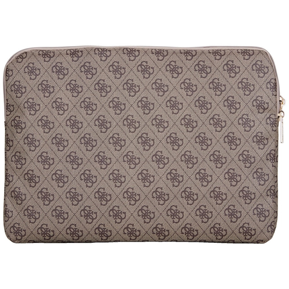 Guess Sleeve 4G Zipper Pocket Triangle Logo 14" Laptop Bag - Brown