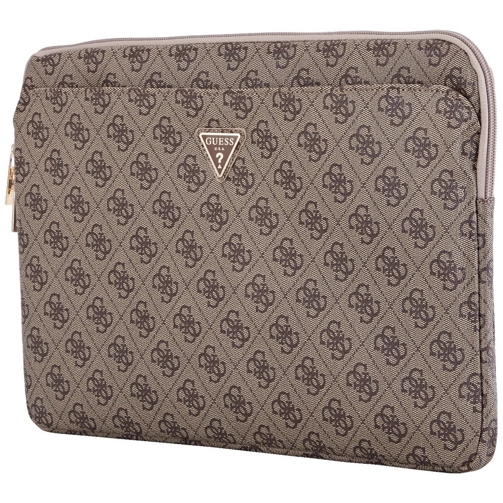 Guess Sleeve 4G Zipper Pocket Triangle Logo 14" Laptop Bag - Brown