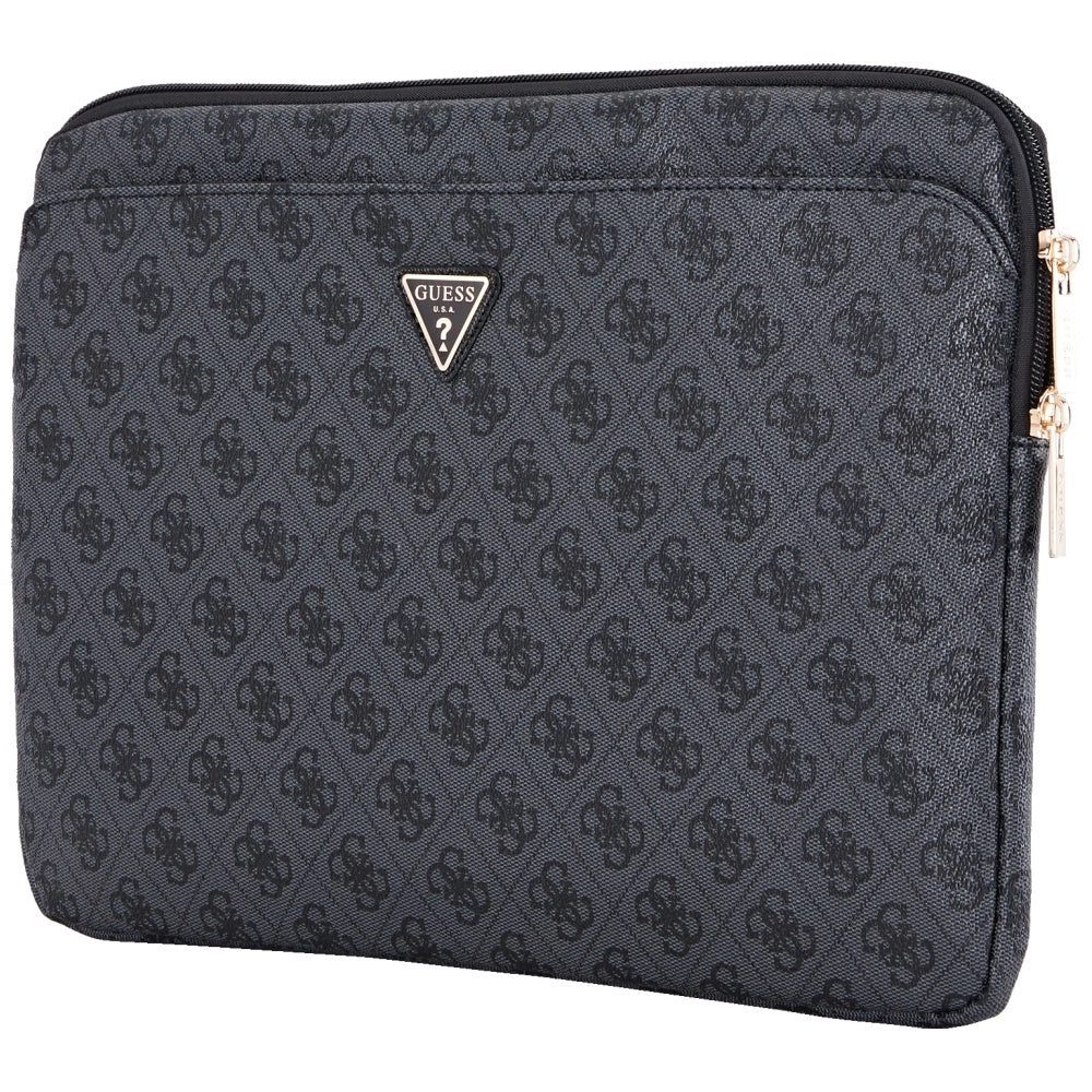 Guess Sleeve 4G Zipper Pocket Triangle Logo 14" Laptop Bag - sort