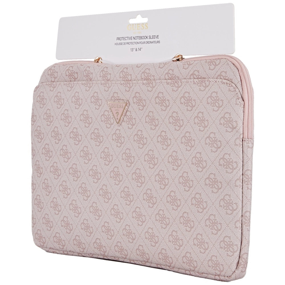 Guess Sleeve 4G Zipper Pocket Triangle Logo 14" Laptop Bag - Pink