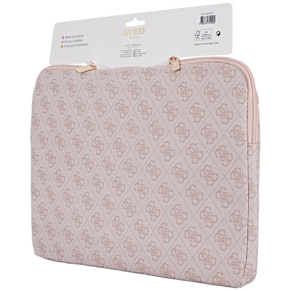 Guess Sleeve 4G Zipper Pocket Triangle Logo 14" Laptop Bag - Pink