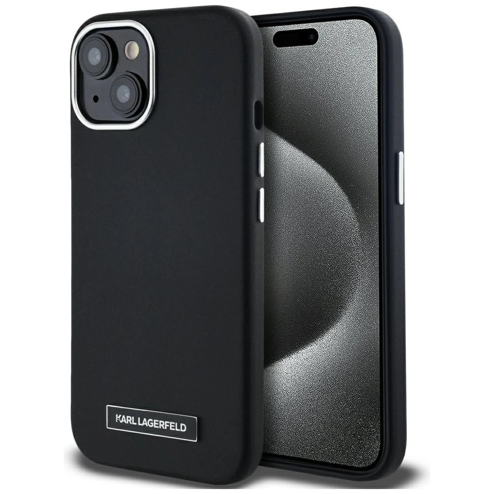 Karl Lagerfeld FW Metal Plate MagSafe iPhone 15 Case - Black