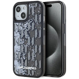 Karl Lagerfeld Liquide Glitter Monogram Gradient iPhone 15 Case - Black