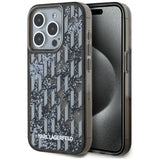 Karl Lagerfeld Liquide Glitter Monogram Gradient iPhone 15 Pro Max Case - Black