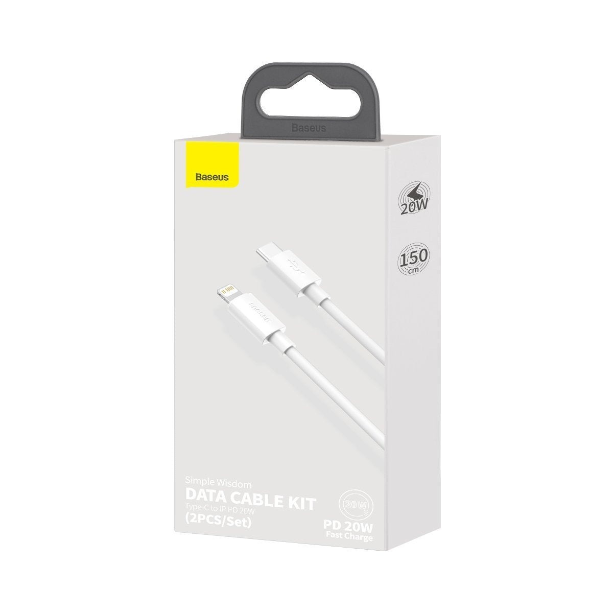 Baseus Simple Wisdom Data Cable Kit USB-C til Lightning PD 20W (2PCS/Set) 1,5m Hvid