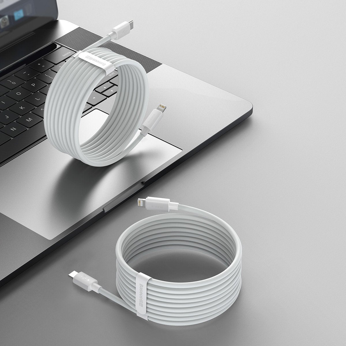 Baseus Simple Wisdom Data Cable Kit USB-C til Lightning PD 20W (2PCS/Set) 1,5m Hvid