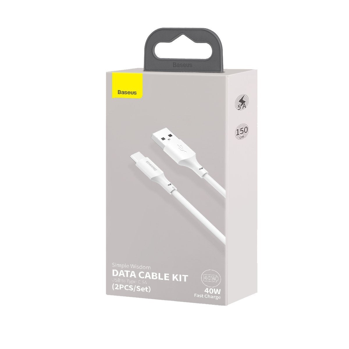 Baseus Simple Wisdom Data Cable Kit USB til Type-C 5A (2PCS/Set) 1,5m Hvid