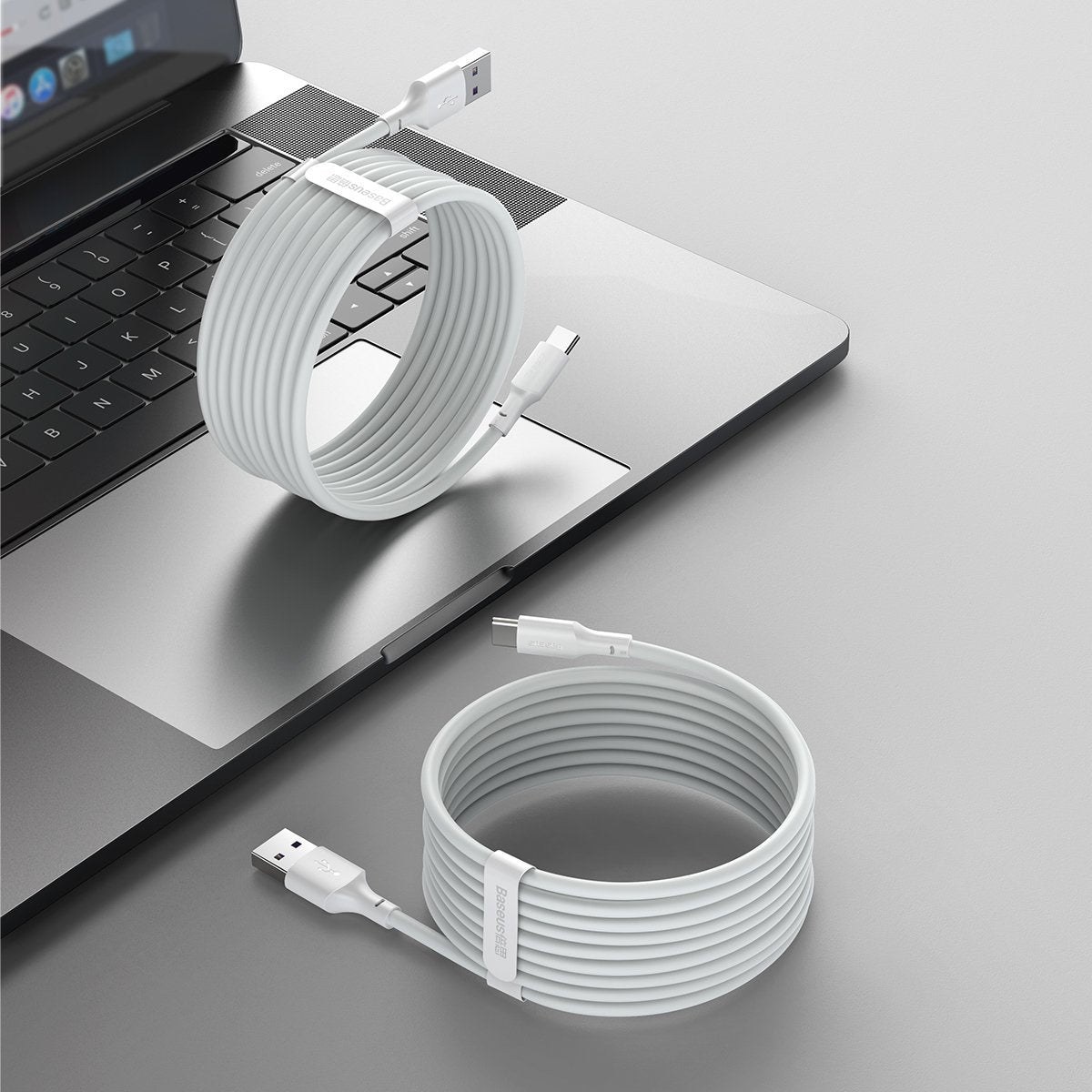 Baseus Simple Wisdom Data Cable Kit USB til Type-C 5A (2PCS/Set) 1,5m Hvid