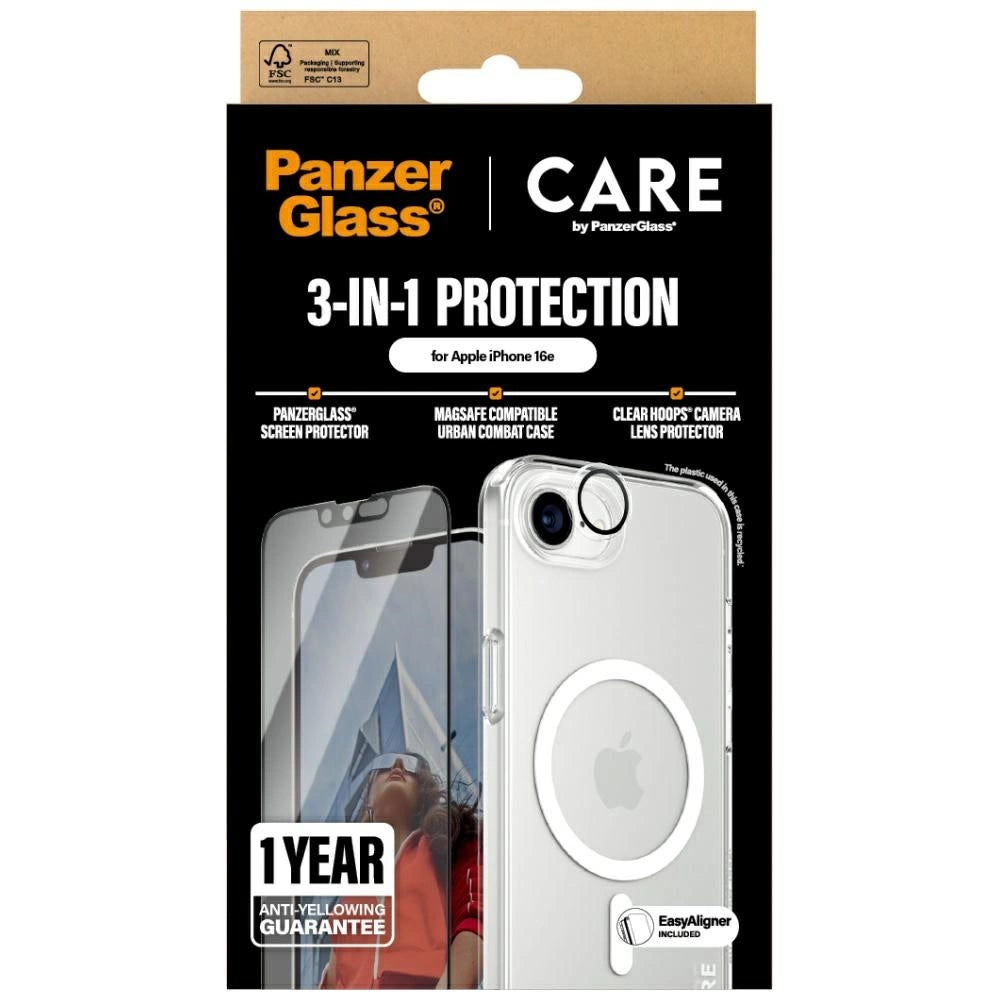 CARE af PanzerGlass Flagship 3in1 Case + Glass + Lens til iPhone 16e - gennemsigtig