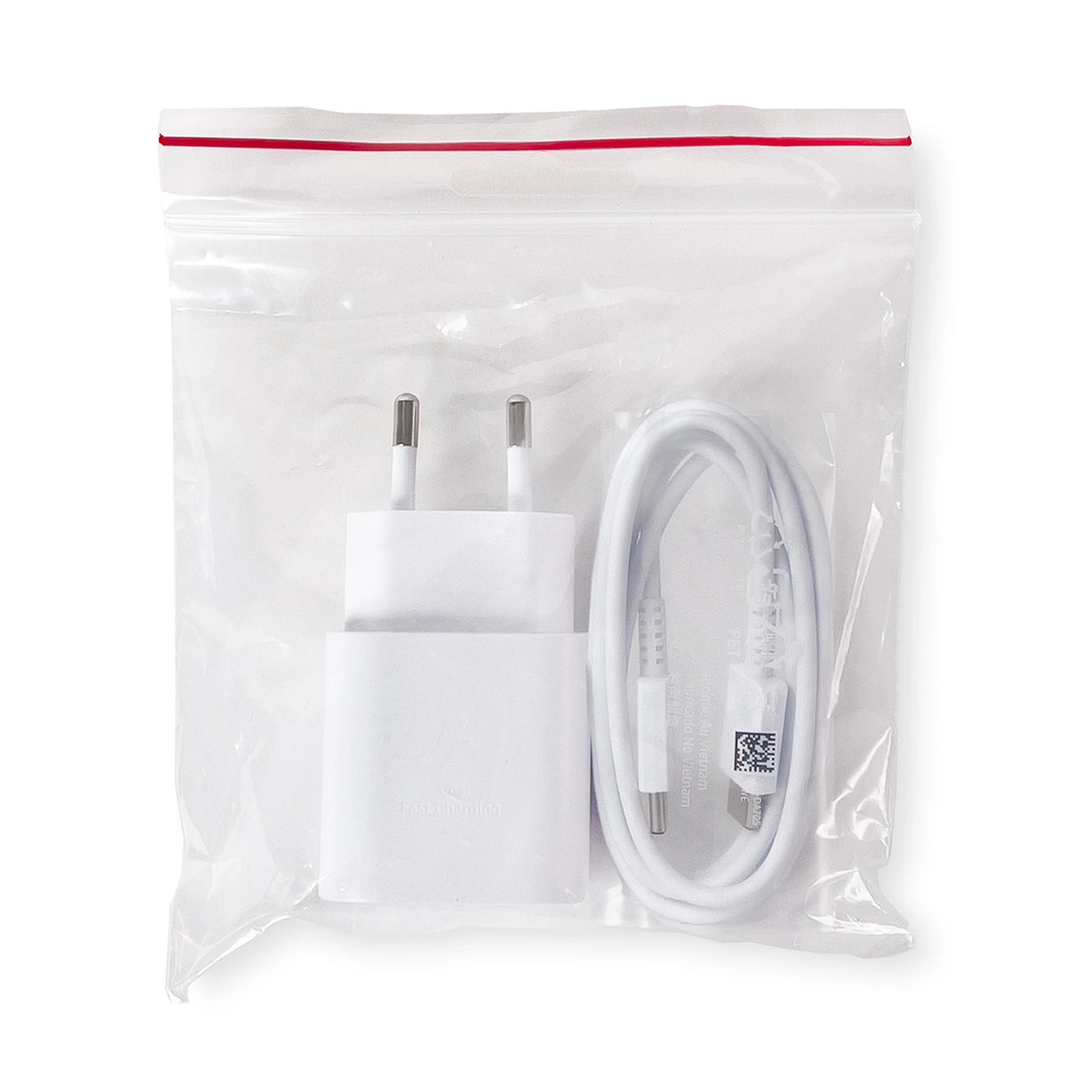 Samsung 25W EP-TA800EWE USB-C vægoplader med Samsung EP-DA705BWE USB-C / USB-C kabel udskiftning emballage - hvid