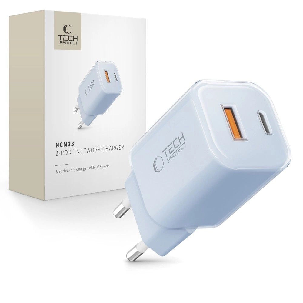 Tech-Protect NCM33W 2-port PD33W/QC3.0 vægoplader - blå