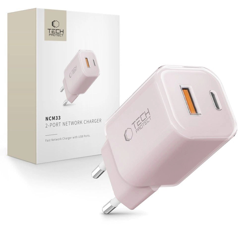 Tech-Protect NCM33W 2-port PD33W/QC3.0 vægoplader - lyserød