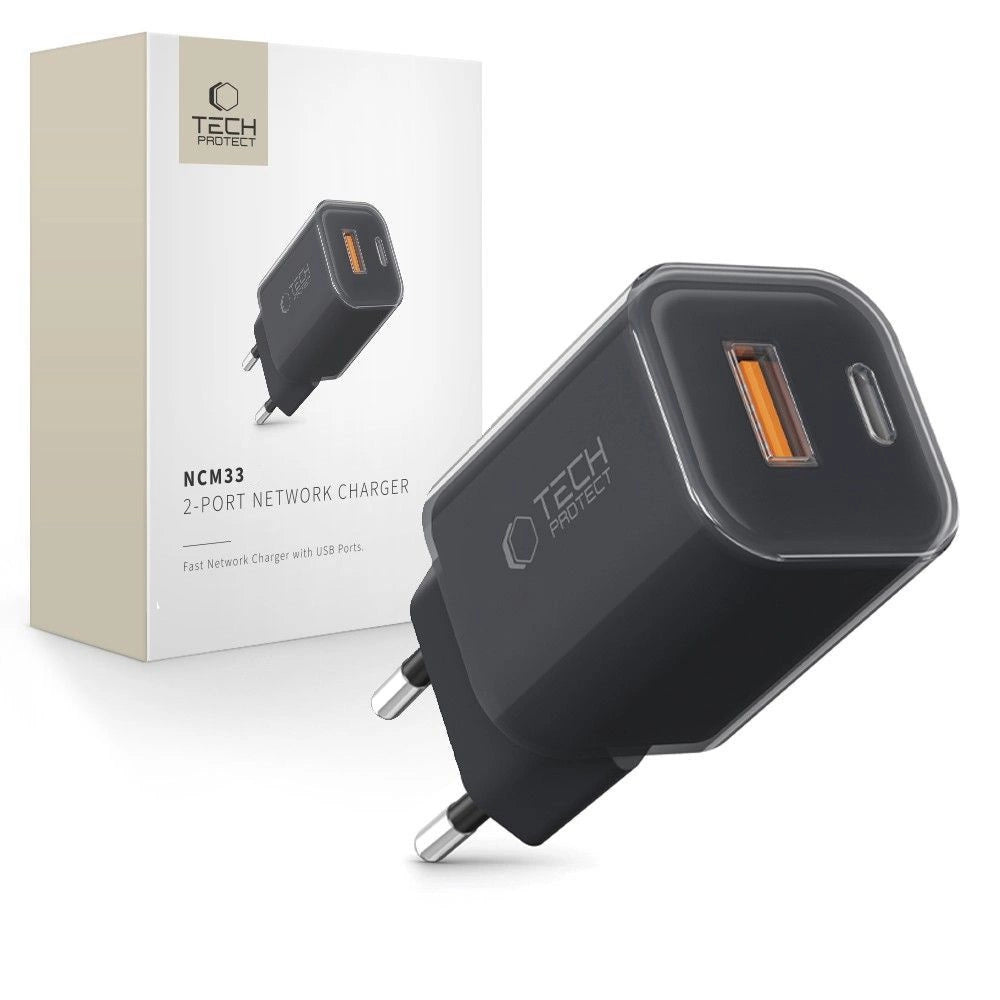 Tech-Protect NCM33W 2-port PD33W/QC3.0 vægoplader - sort