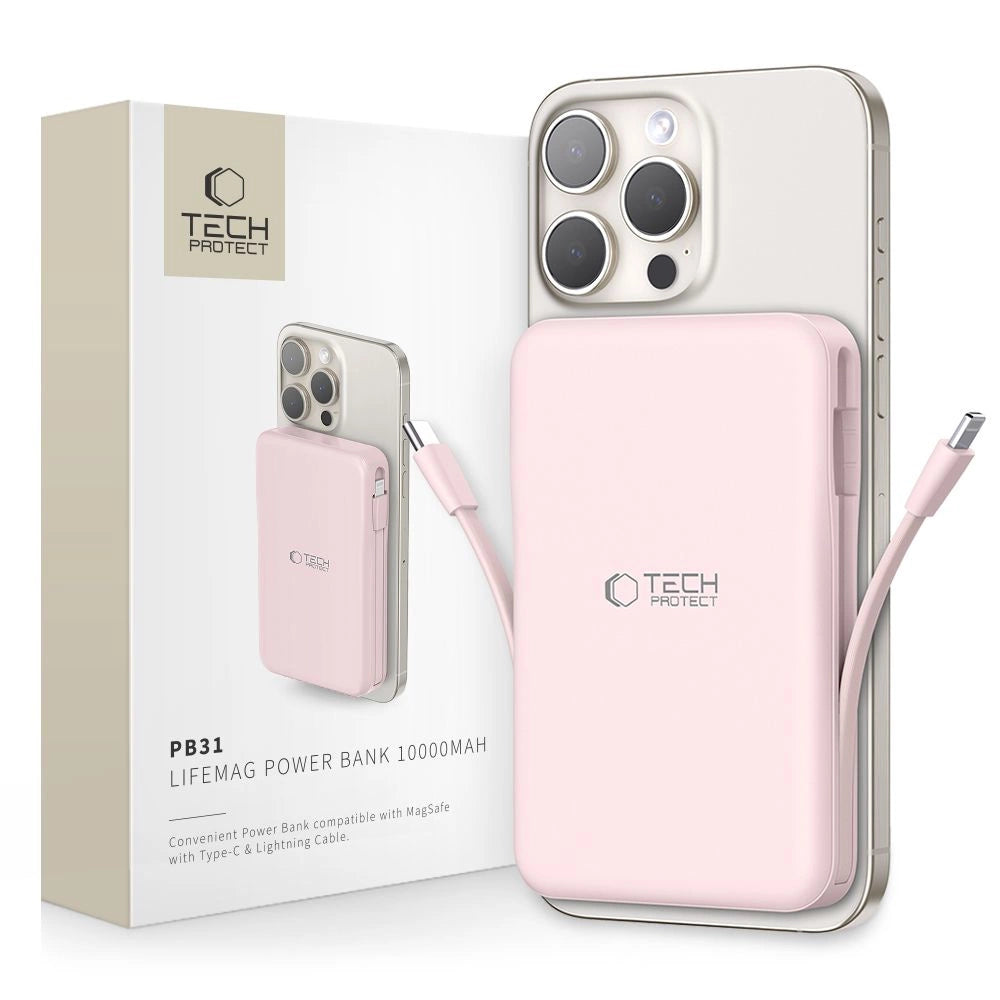 Powerbank Tech-Protect PB31 LifeMag MagSafe 10000 mAh - lyserød