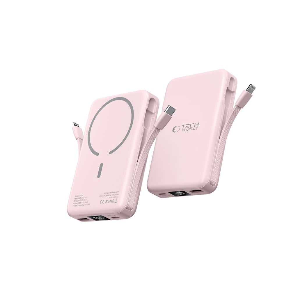 Powerbank Tech-Protect PB31 LifeMag MagSafe 10000 mAh - lyserød