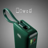 Powerbank SBS 10000 mAh 20W med indbygget USB-C-kabel og digital skærm - grøn