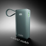Powerbank SBS 10000 mAh 20W med indbygget USB-C-kabel og digital skærm - grå