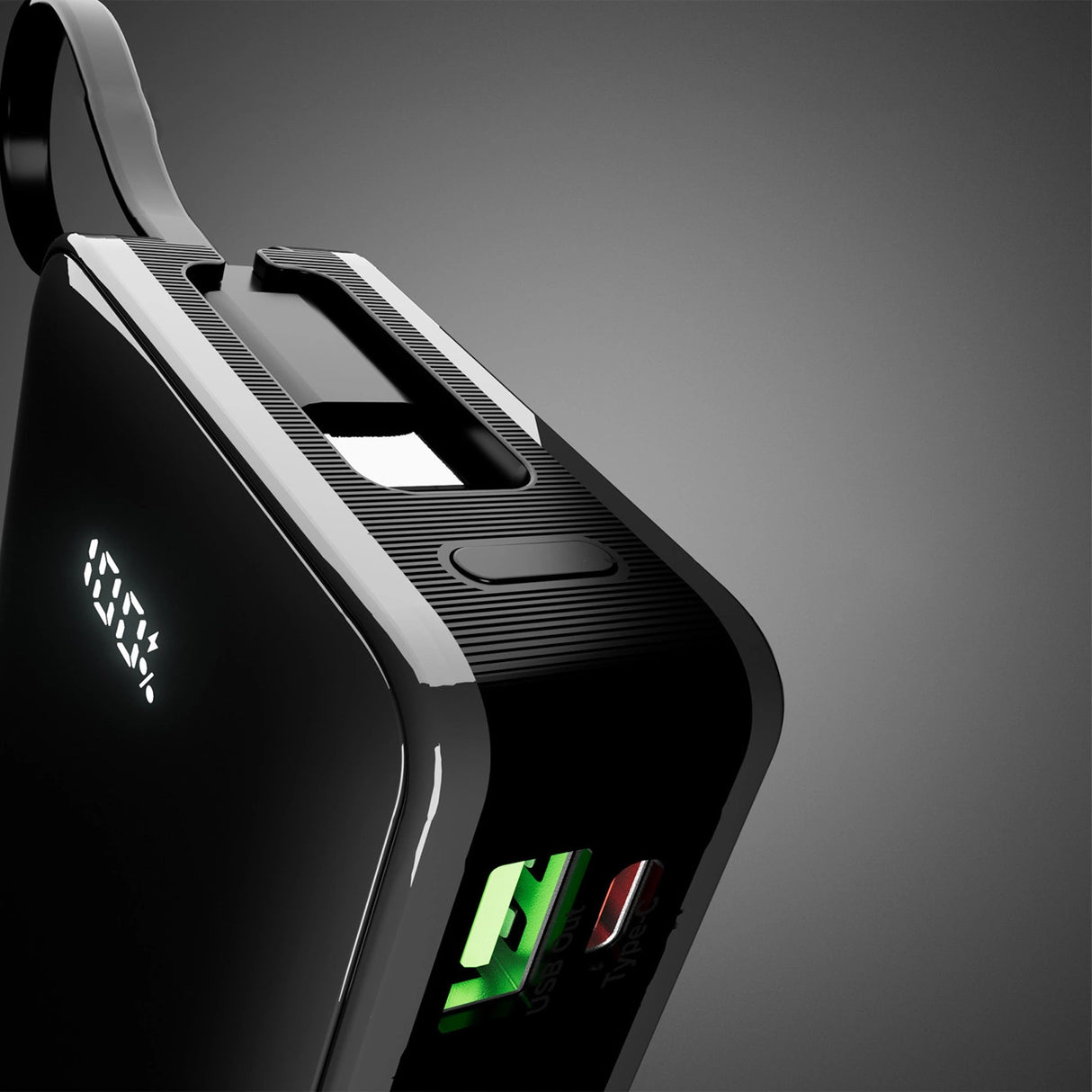 Powerbank SBS 20000 mAh 20W med indbygget USB-C-kabel og digital skærm - sort
