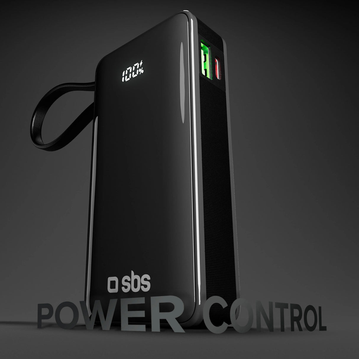 Powerbank SBS 10000 mAh 20W med indbygget USB-C-kabel og digital skærm - sort