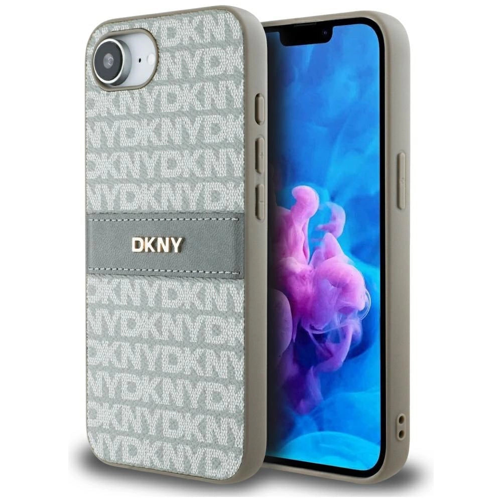 DKNY Repeat Texture Pattern med Tonal Stripe iPhone 16e Case - Beige