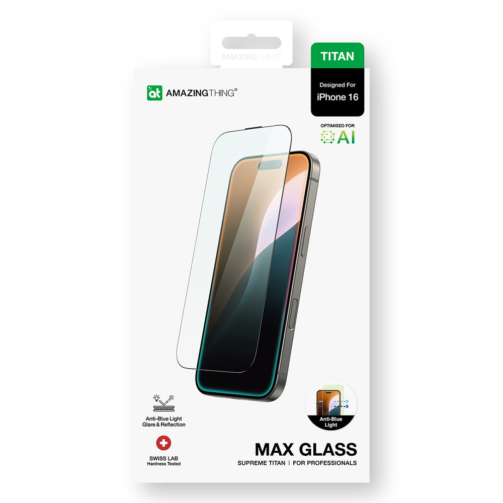AmazingThing Titan Max hærdet glas til iPhone 16