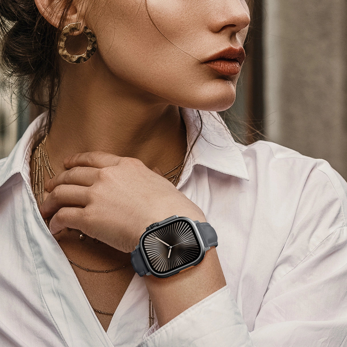 AmazingThing Class Band Læderrem til Apple Watch 45 / 46 / 49 mm - Grå