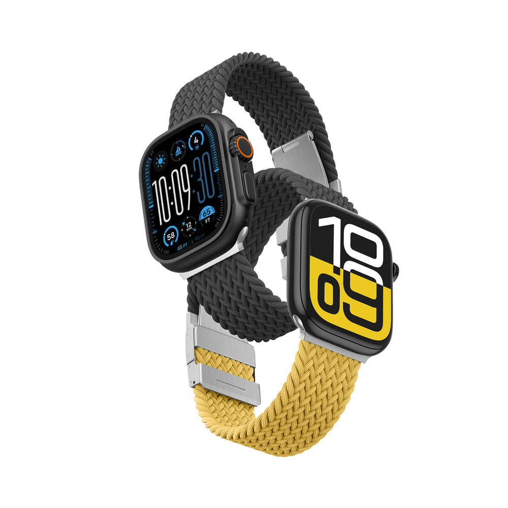 Sæt med 2 AmazingThing Blend-bånd til Apple Watch 45/46/49 mm - gul-sort/sort