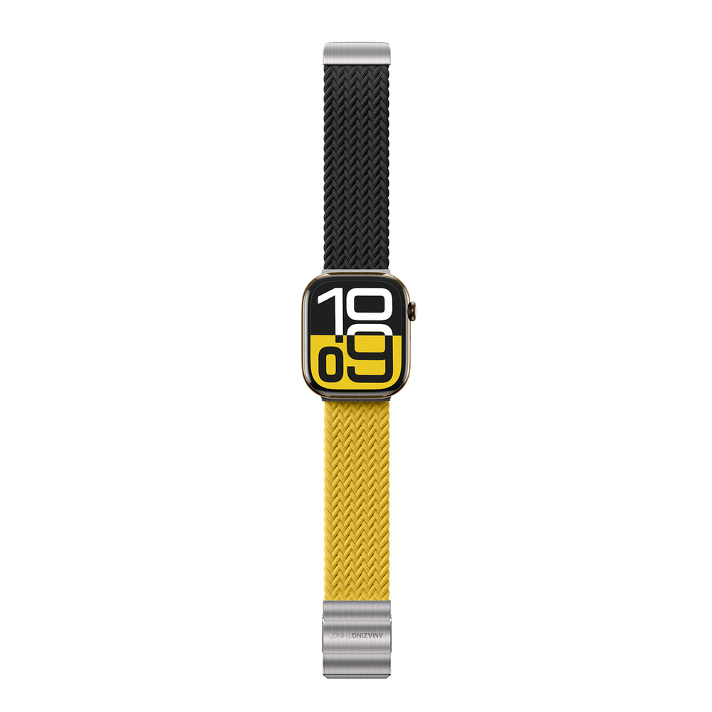 Sæt med 2 AmazingThing Blend-bånd til Apple Watch 45/46/49 mm - gul-sort/sort
