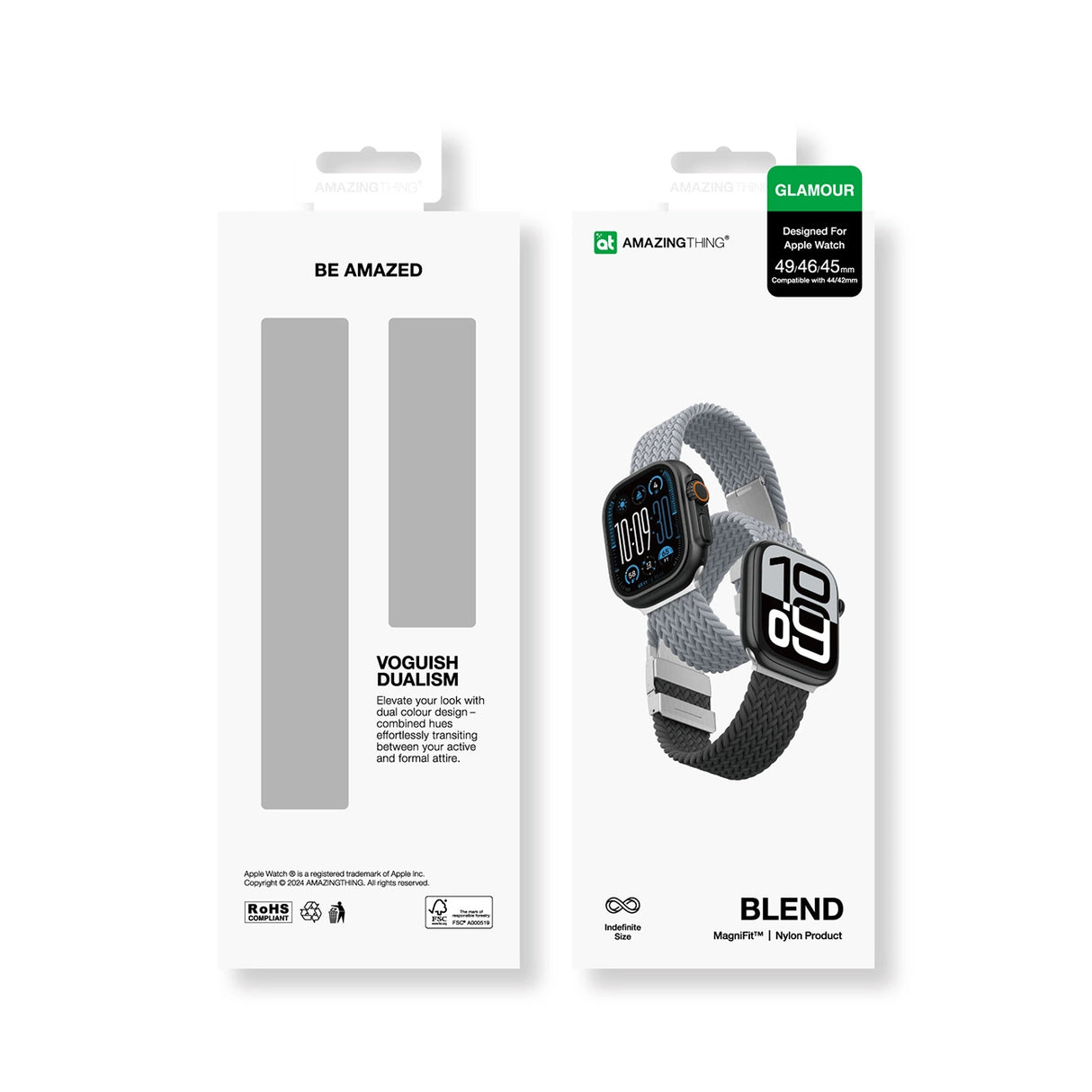 Sæt med 2 AmazingThing Blend-bånd til Apple Watch 45/46/49mm - Grå-Sort/Grå