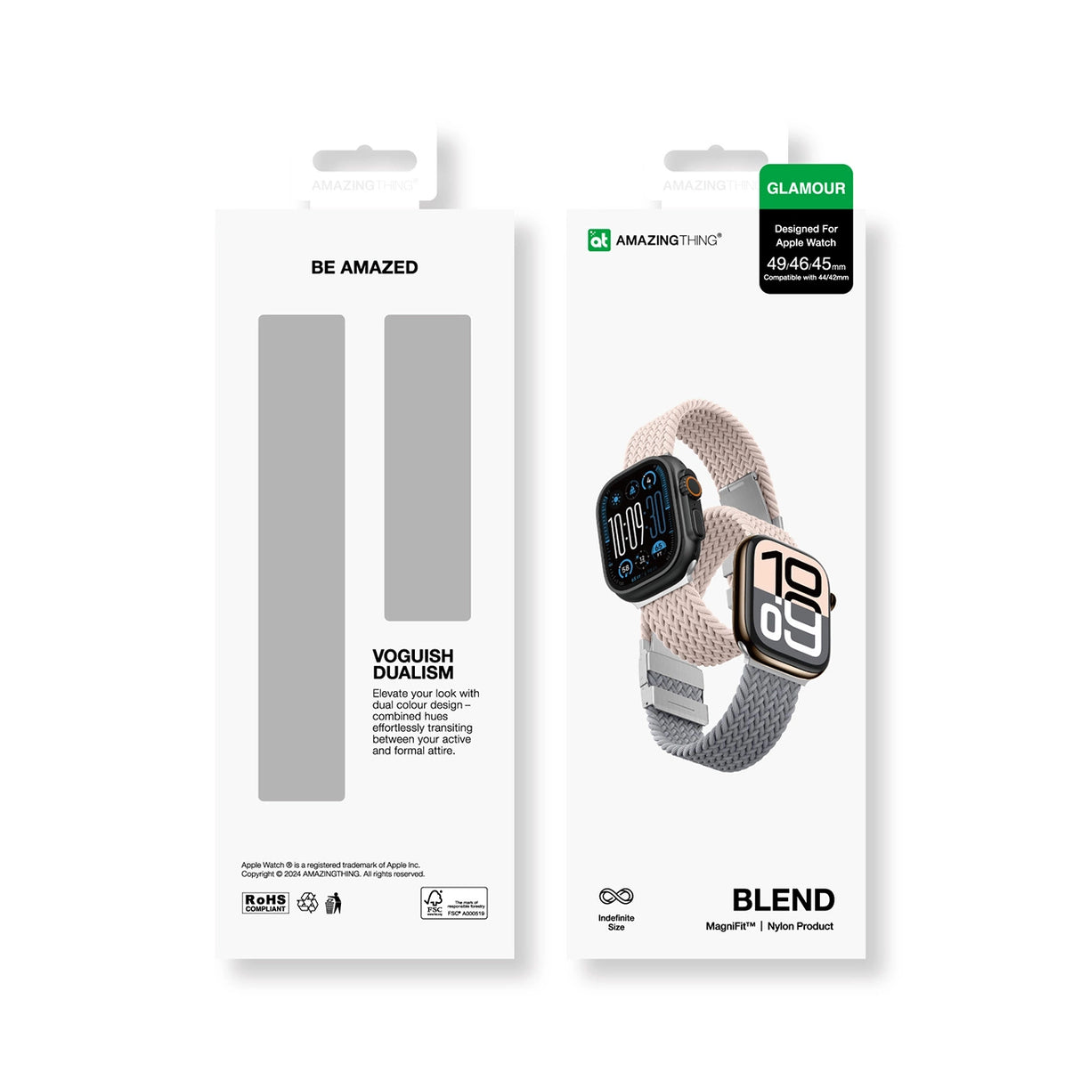 Sæt med 2 AmazingThing Blend-bånd til Apple Watch 45/46/49mm - Pink-Grey/Pink