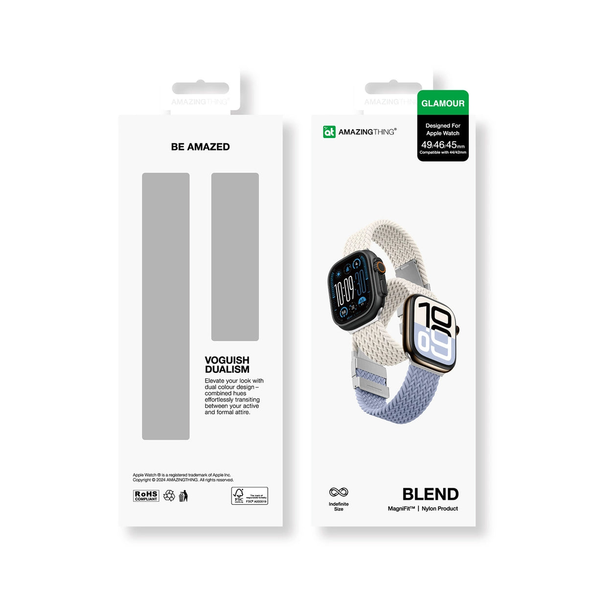 Sæt med 2 AmazingThing Blend-bånd til Apple Watch 45/46/49mm - Space Blue/Stellar