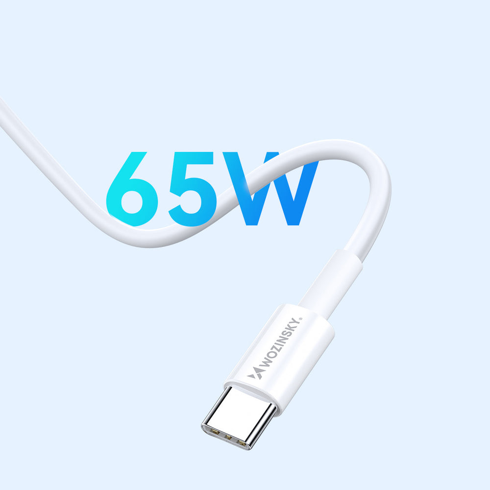 Wozinsky GaN 65W oplader med 2xUSB-C USB-porte med 65W CC kabel - hvid