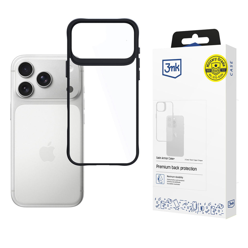 3mk Satin Armor Case+ til iPhone 17 Pro Max - gennemsigtigt sort