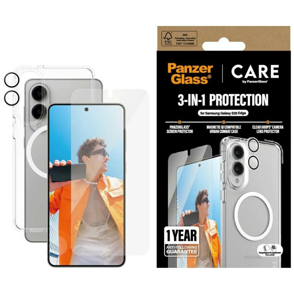 CARE af PanzerGlass Flagship 3in1 Case+Glass+Lens til Samsung Galaxy S25 Edge - gennemsigtig