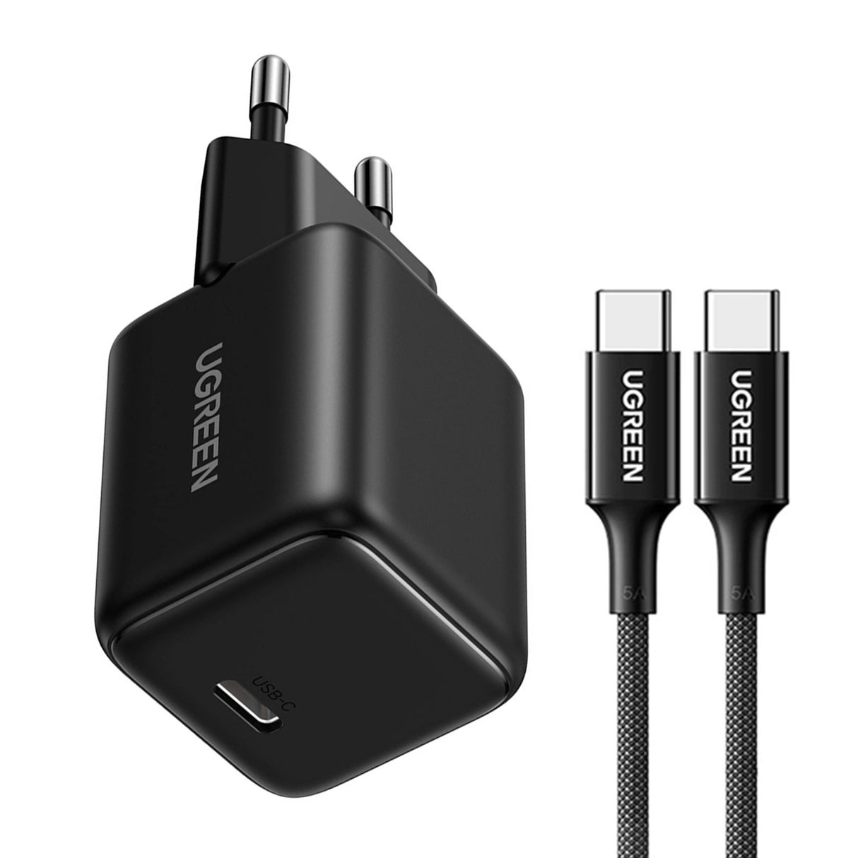 Ugreen X513 30W GaN Wall Charger 1x USB-C + 1m USB-C-kabel - sort