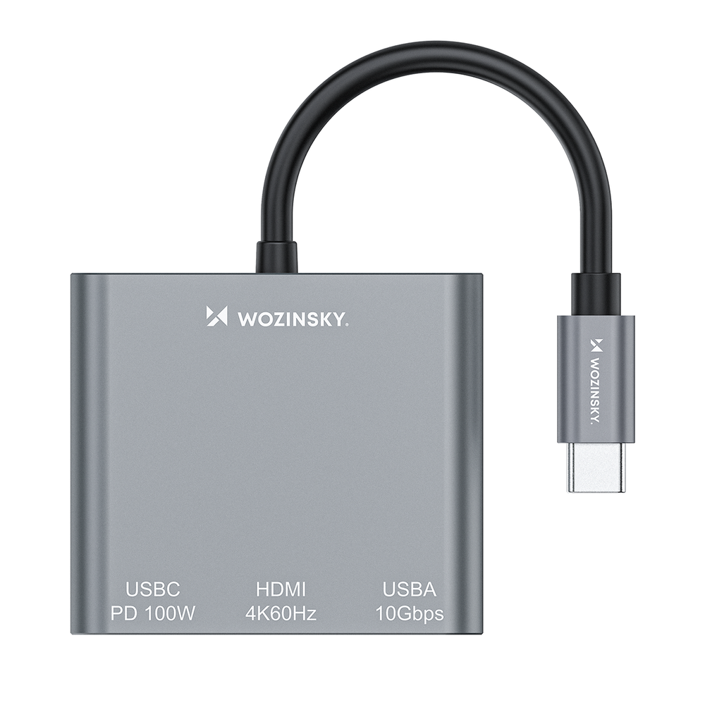 Hub Wozinsky WHCH-01 USB-C PD 100W HDMI 4K@30Hz USB-A 10Gbps - grå