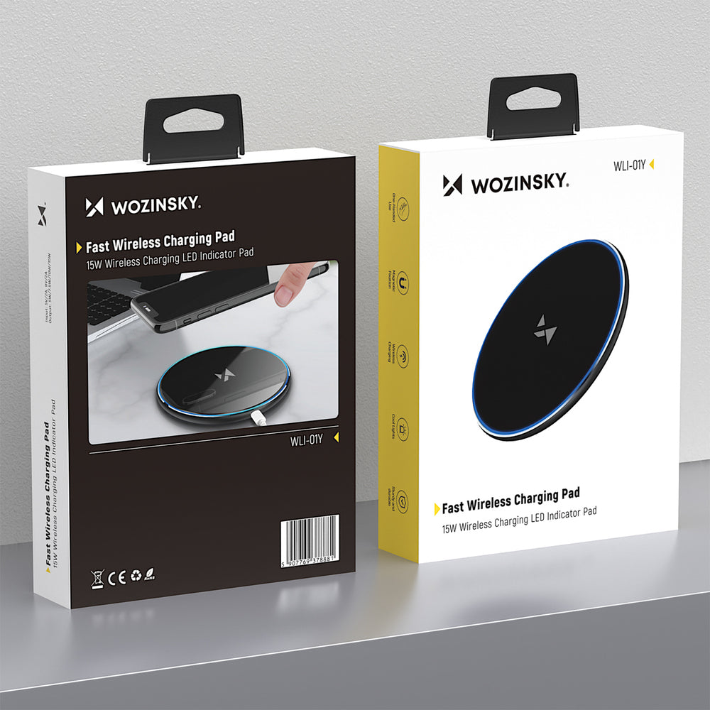 Wozinsky WLI-01Y 15W Qi induktiv oplader med USB-C-kabel - sort