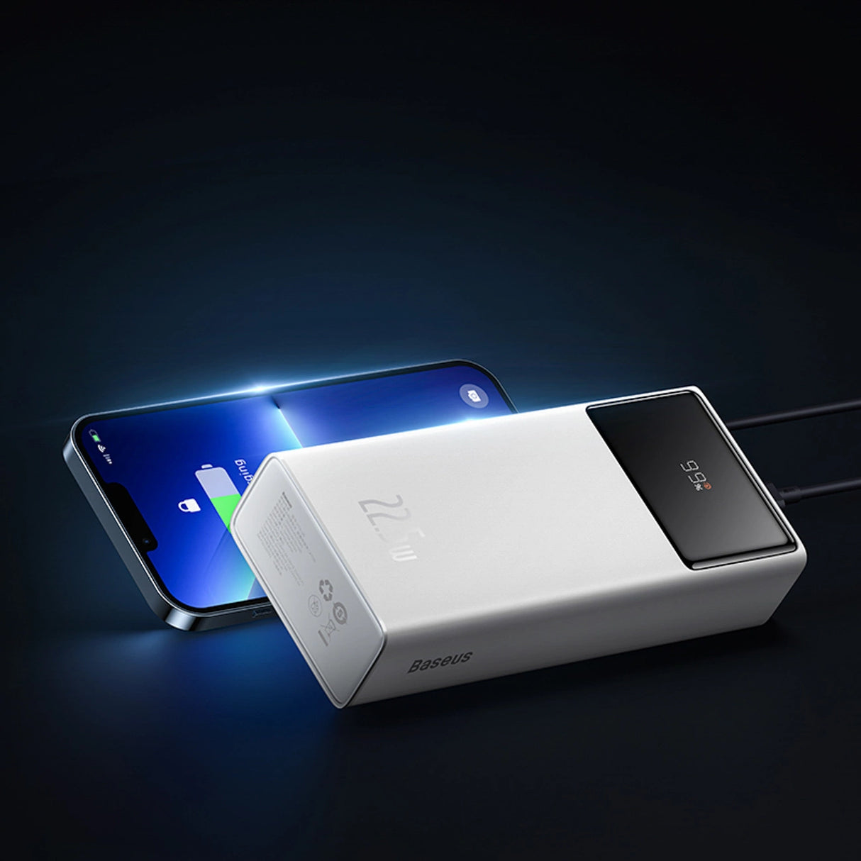 Baseus EnerFill FP41 30000mAh 22.5W Powerbank med Baseus Simple USB-A - USB-C 3A 30cm Kabel - Hvid