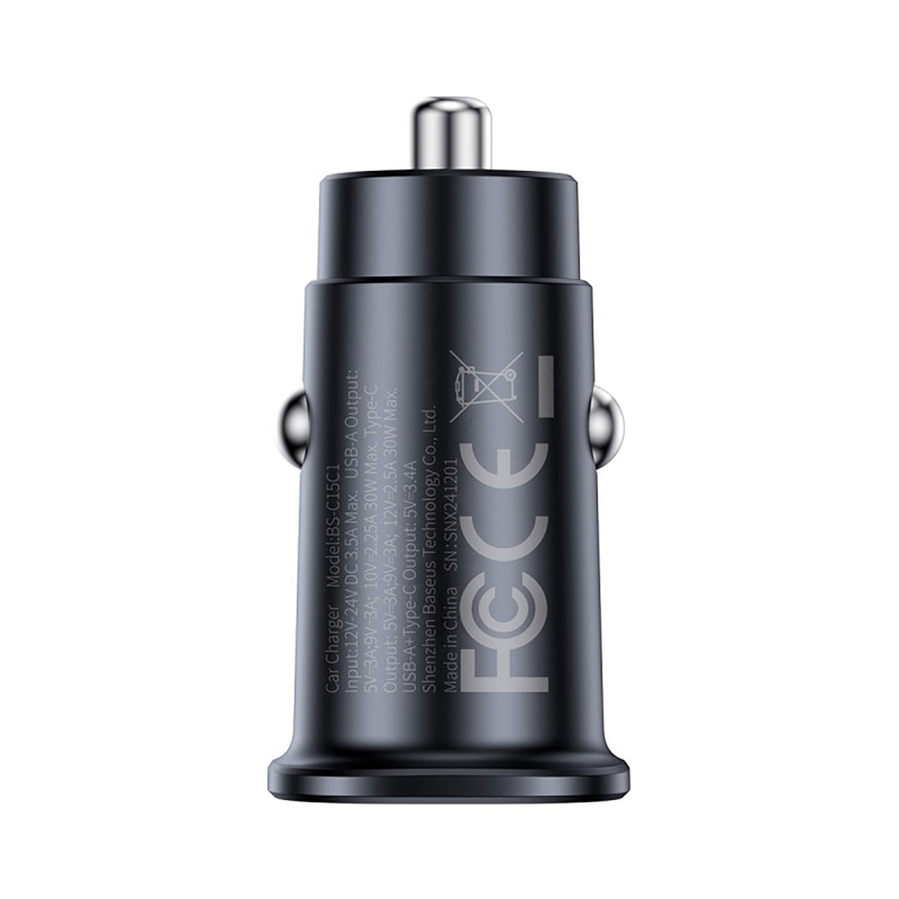 Baseus GoTrip USB-C / USB-A 30W Car Charger - Black