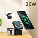 Baseus MagPro 3in1 25W MagSafe kompatibel induktiv oplader til telefon og smartwatch - sort