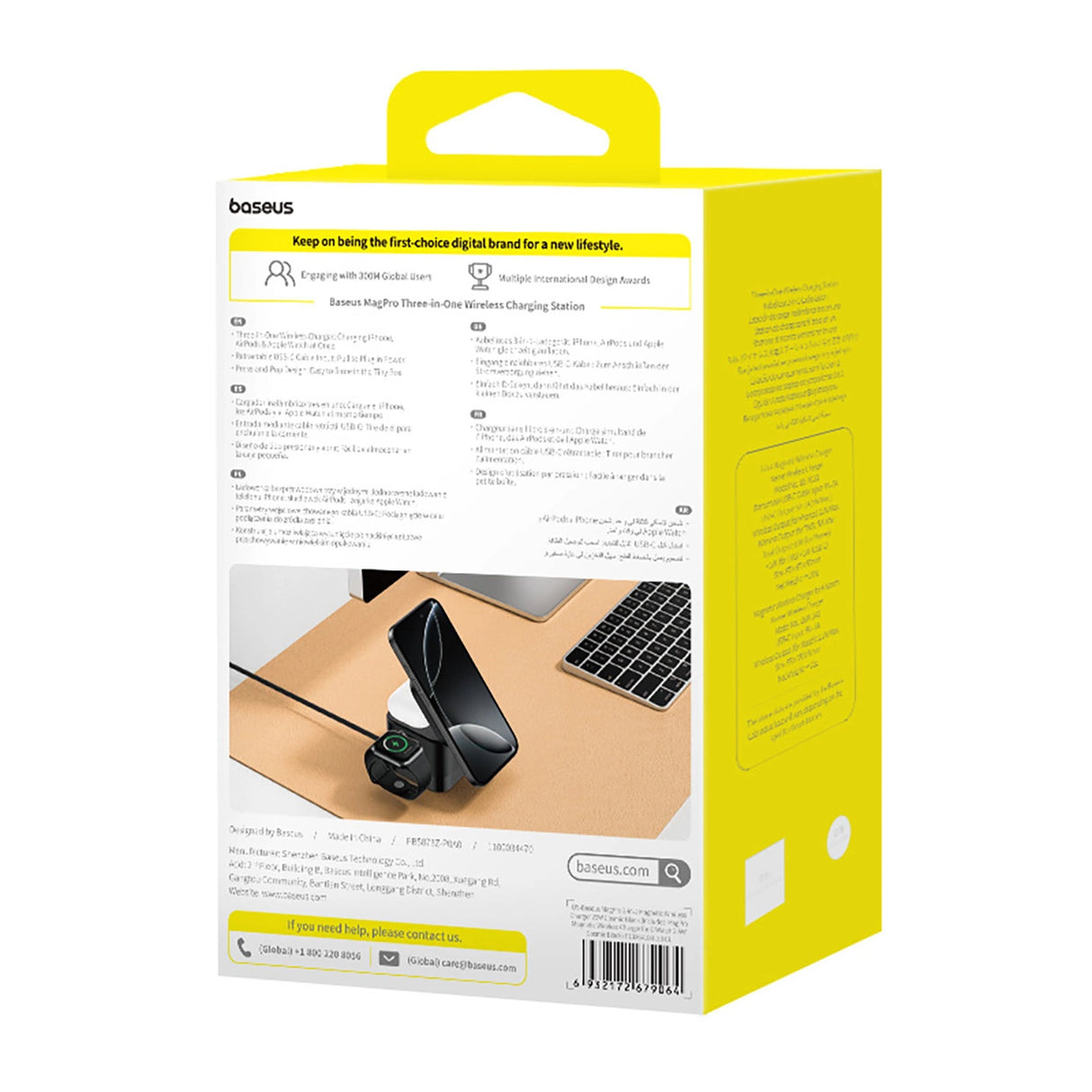 Baseus MagPro 3in1 25W MagSafe kompatibel induktiv oplader til telefon og smartwatch - sort