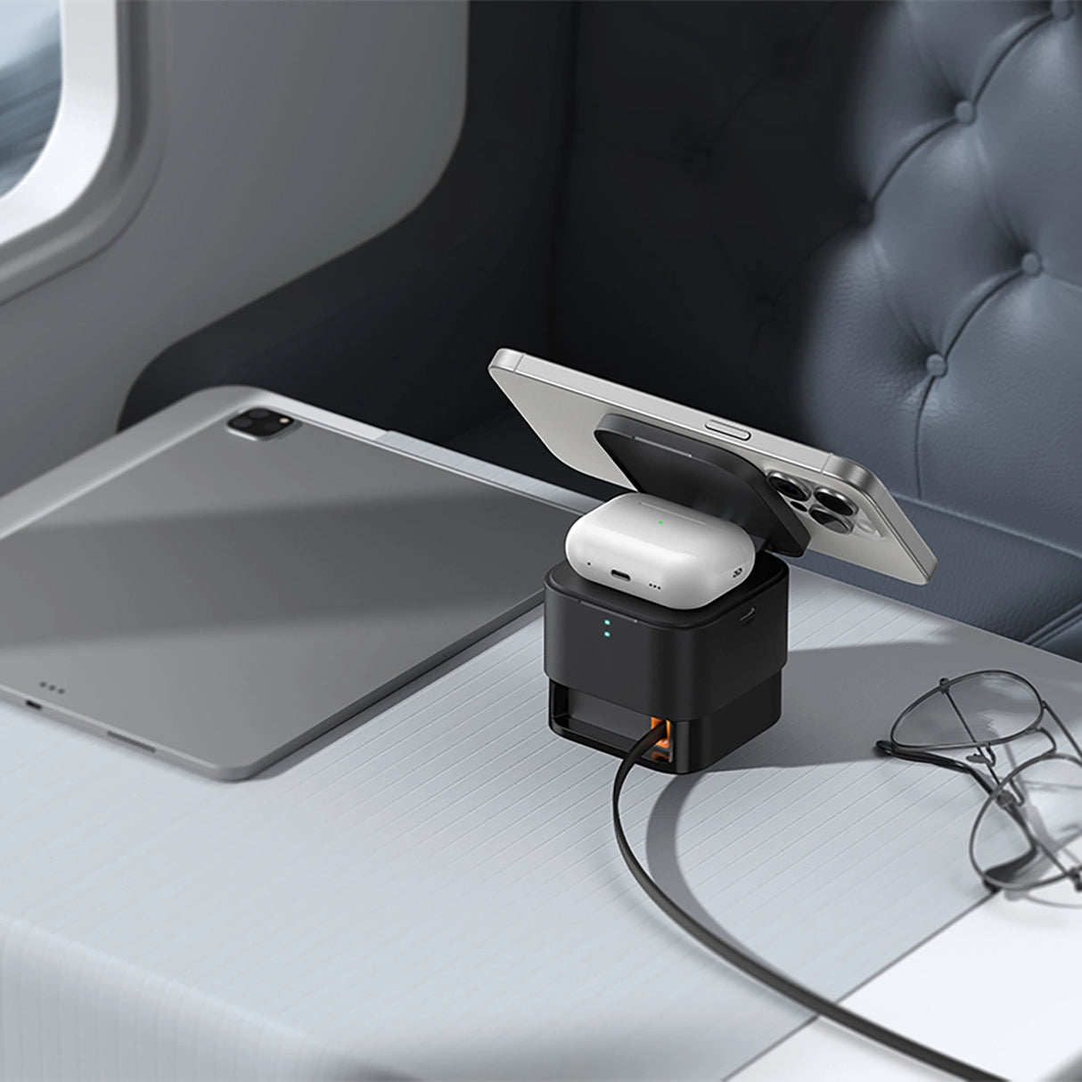 Baseus MagPro 3in1 25W MagSafe kompatibel induktiv oplader til telefon og smartwatch - sort