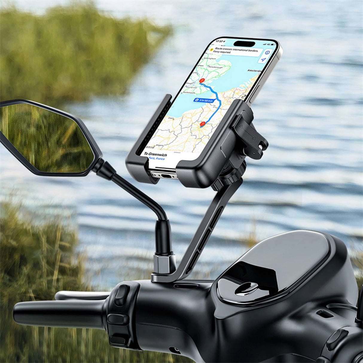 Baseus GoTrip Motorcykel Telefonholder til Spejl, med Stødabsorption - sort