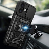 Hybrid Armor Camshield iPhone 17 Case med Stand og Camera Cover - sort